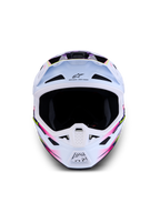 Alpinestars S-M7 Blaster Helmet, Motocross Racing, Purple/Pink/White Glossy, aerodynamic ECE 22.06 certified shell.