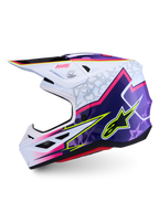 Alpinestars S-M7 Blaster Helmet, Purple and Pink Motocross Helmet, White Glossy, lightweight off-road protection.