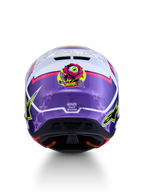 Alpinestars S-M7 Blaster Helmet in Purple and White, featuring a rose eye graphic and ECE 22.06 certified back view.