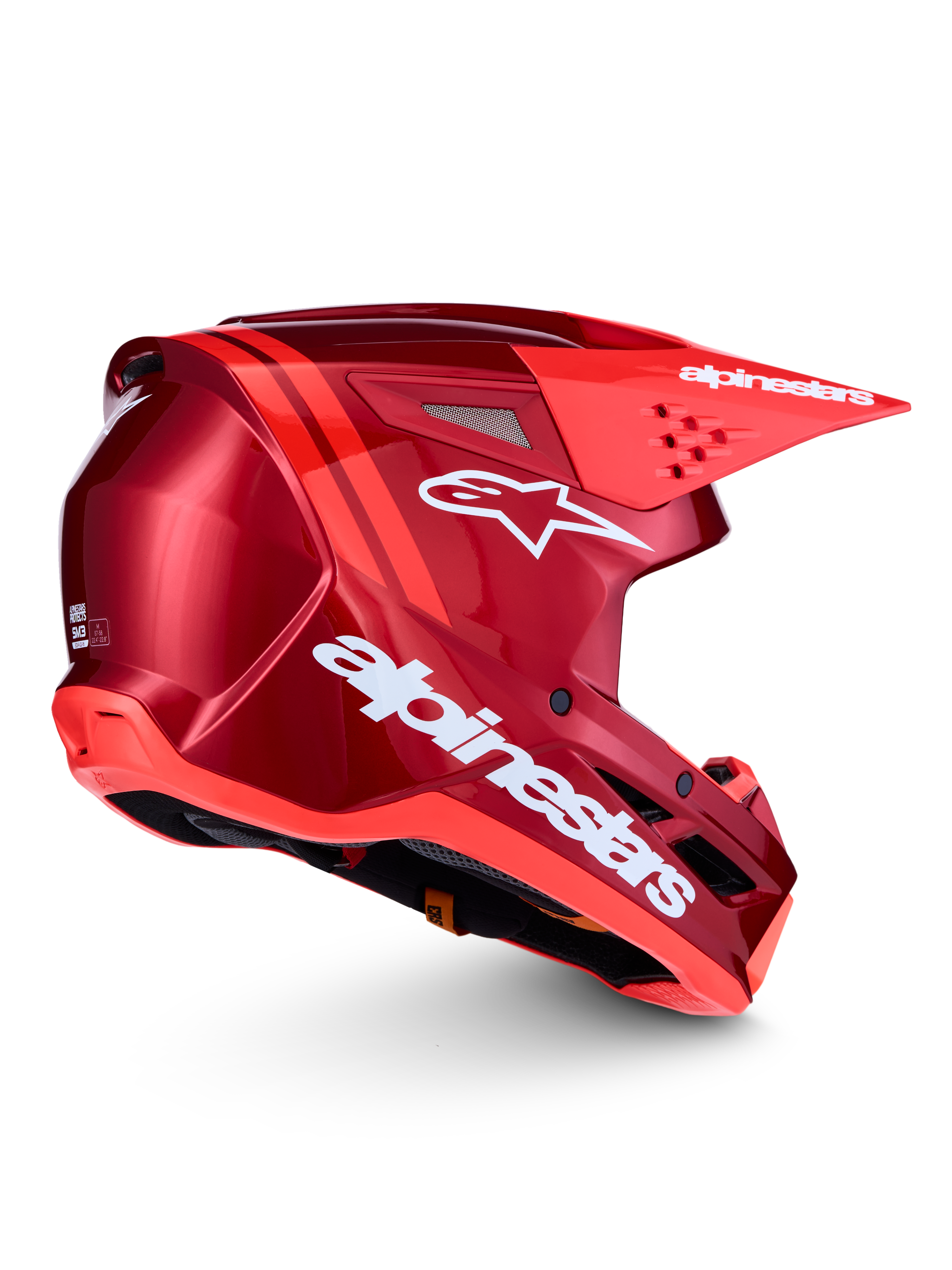 Alpinestars SM3 Radium Helmet, Red and White motocross head protection with advanced polymer shell and ECE 2206 certification.