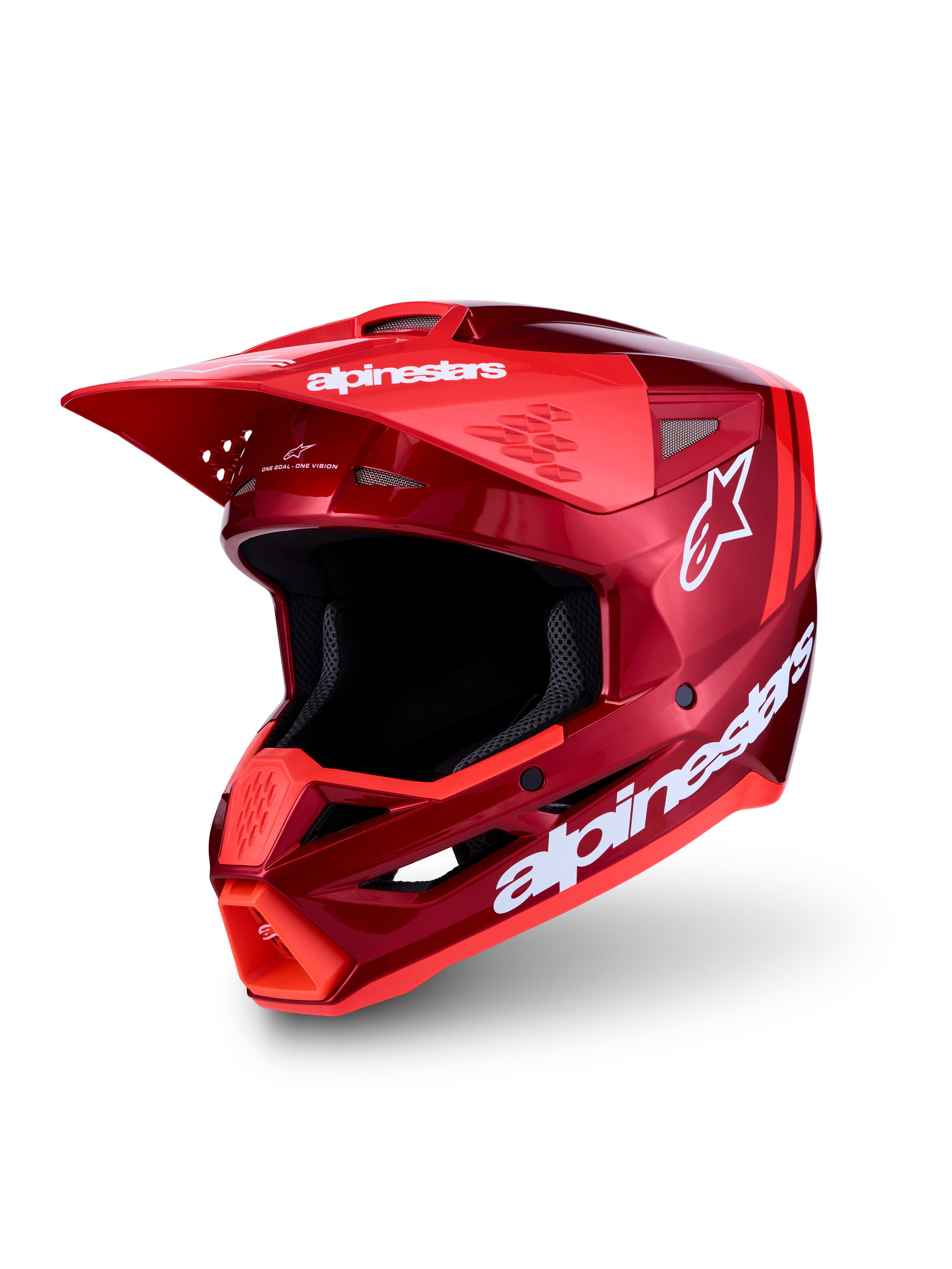 Alpinestars SM3 Radium Helmet, Red Motochrome and Red Fluo motocross helmet with white accents, ECE 2206 and DOT certified.