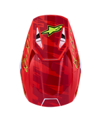 Alpinestars SM3 Falcon Helmet, Red and Fluo Yellow Motocross Helmet, top view with star graphics, ECE 2206 certified.