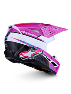 Alpinestars SM3 Falcon Helmet, Purple and White Glossy Motocross Helmet with Pink Fluo accents, ECE 2206 and DOT certified.