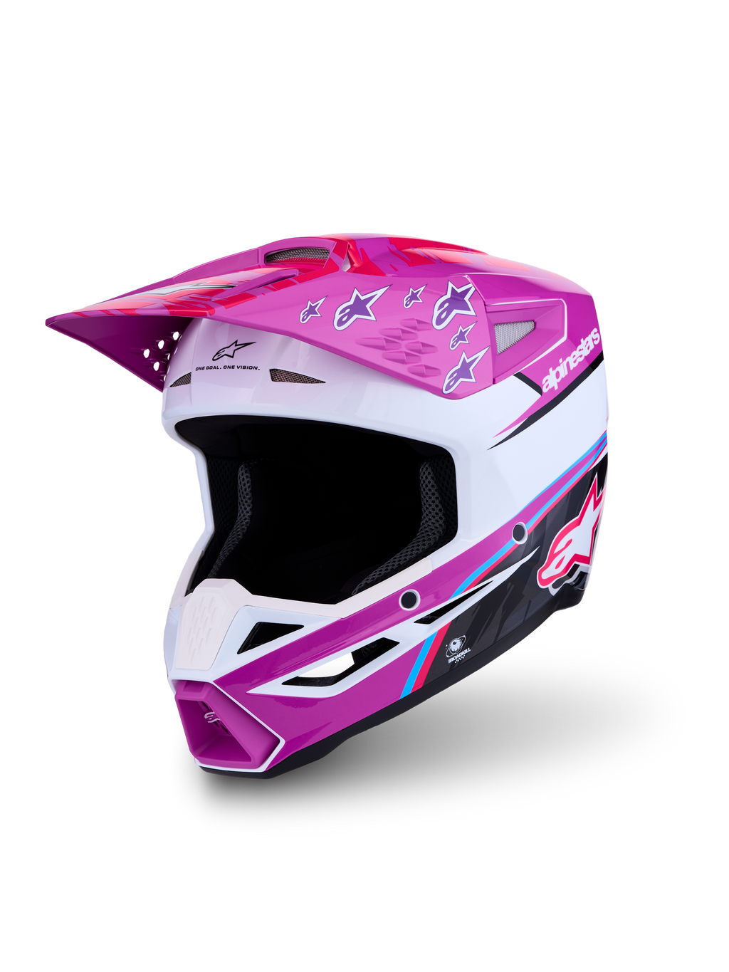 Alpinestars SM3 Falcon MX Helmet, purple and white glossy finish, ECE certified for off-road and enduro racing.