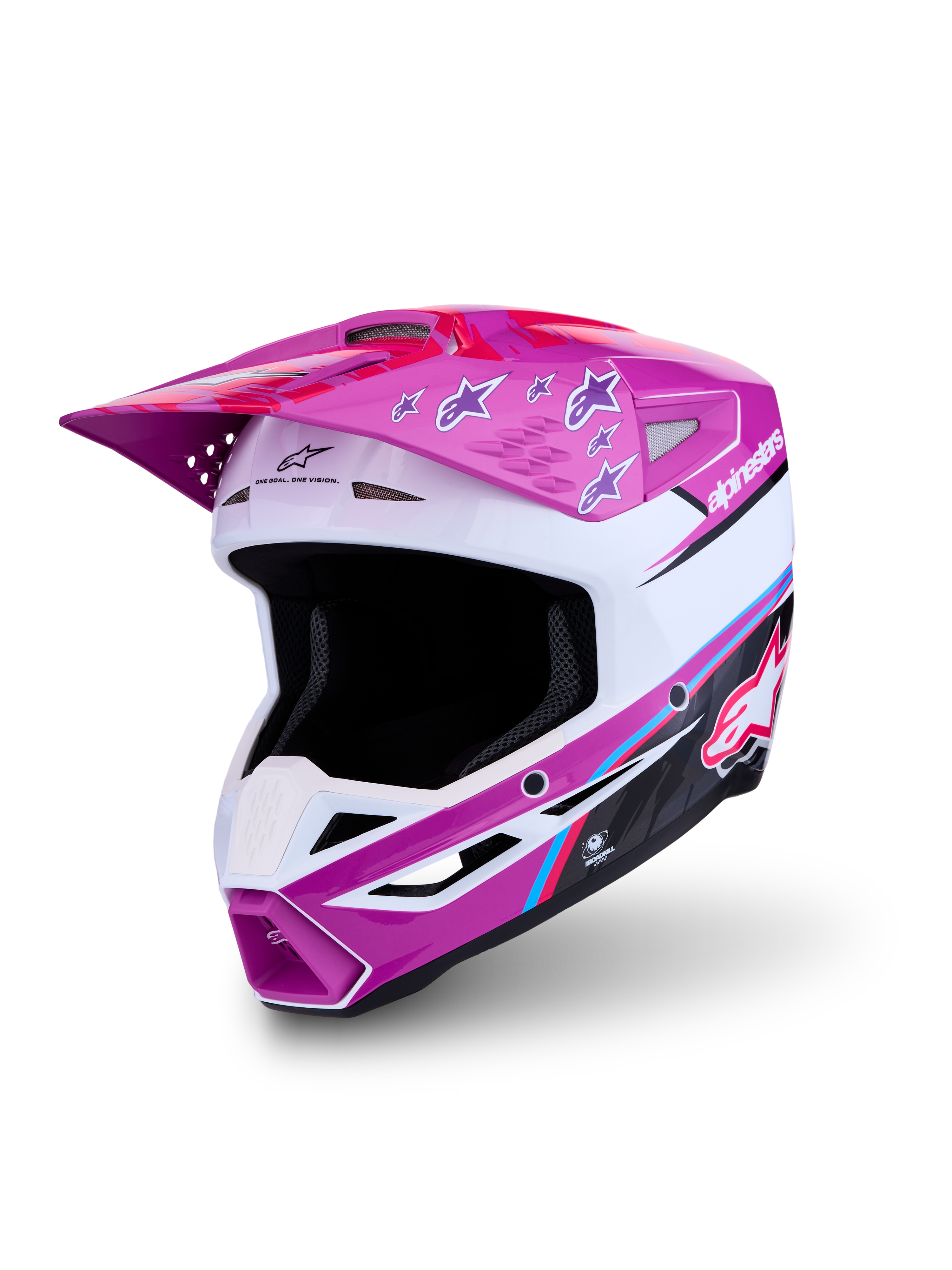 Alpinestars SM3 Falcon MX Helmet, purple and white glossy finish, ECE certified for off-road and enduro racing.