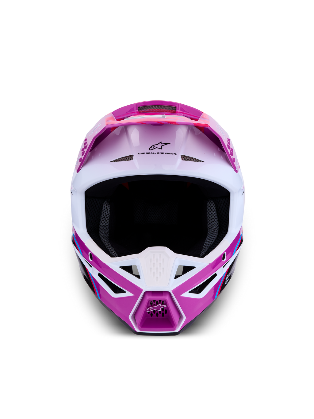 Alpinestars SM3 Falcon Motocross Helmet in glossy purple and white, featuring a front view with high-airflow ventilation ports.