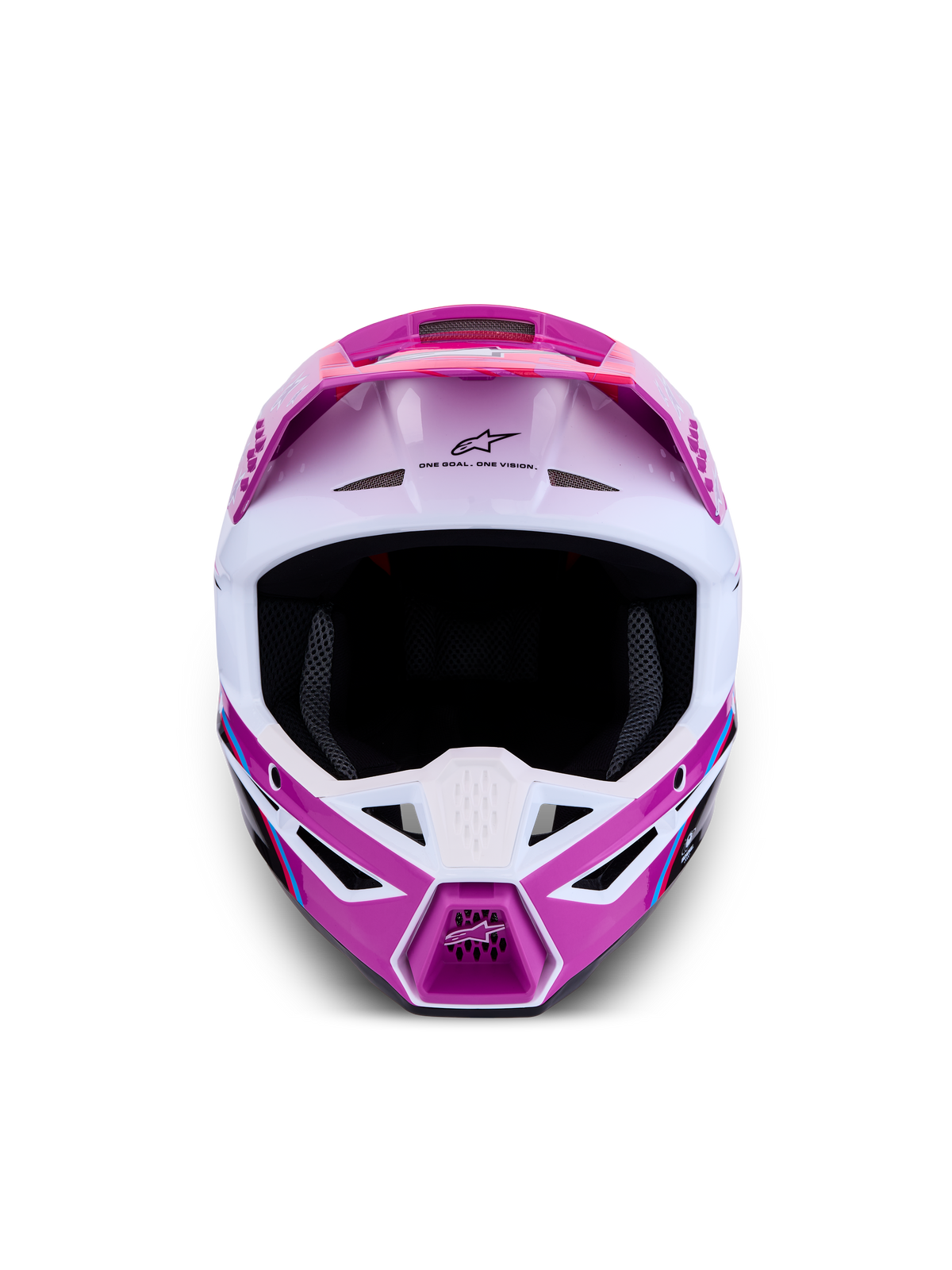 Alpinestars SM3 Falcon Motocross Helmet in glossy purple and white, featuring a front view with high-airflow ventilation ports.