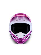 Alpinestars SM3 Falcon Motocross Helmet in glossy purple and white, featuring a front view with high-airflow ventilation ports.
