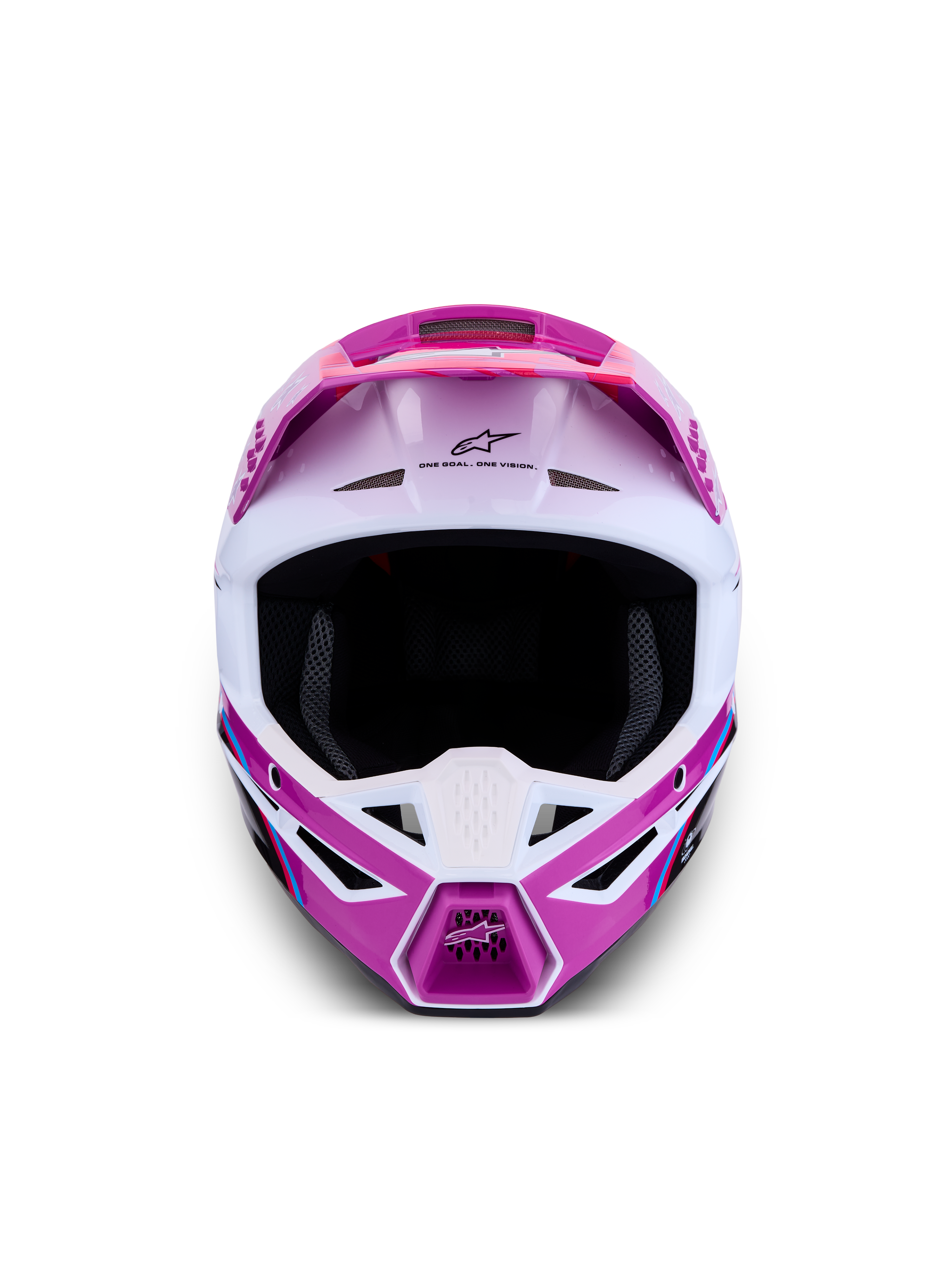 Alpinestars SM3 Falcon Motocross Helmet in glossy purple and white, featuring a front view with high-airflow ventilation ports.