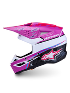 Alpinestars SM3 Falcon Motocross Helmet, Purple and White Glossy with Pink Fluo accents, ECE06 certified racing protection.