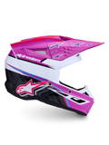 Alpinestars SM3 Falcon Motocross Helmet, Purple and White Glossy shell with Pink Fluo accents, ECE 22.06 and DOT certified.