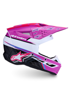 Alpinestars SM3 Falcon Motocross Helmet, Purple and White Glossy shell with Pink Fluo accents, ECE 22.06 and DOT certified.