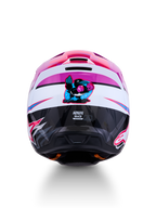 Alpinestars SM3 Falcon Helmet, Purple and Pink Fluo motocross helmet with boxing bird graphic and ECE06 certification.