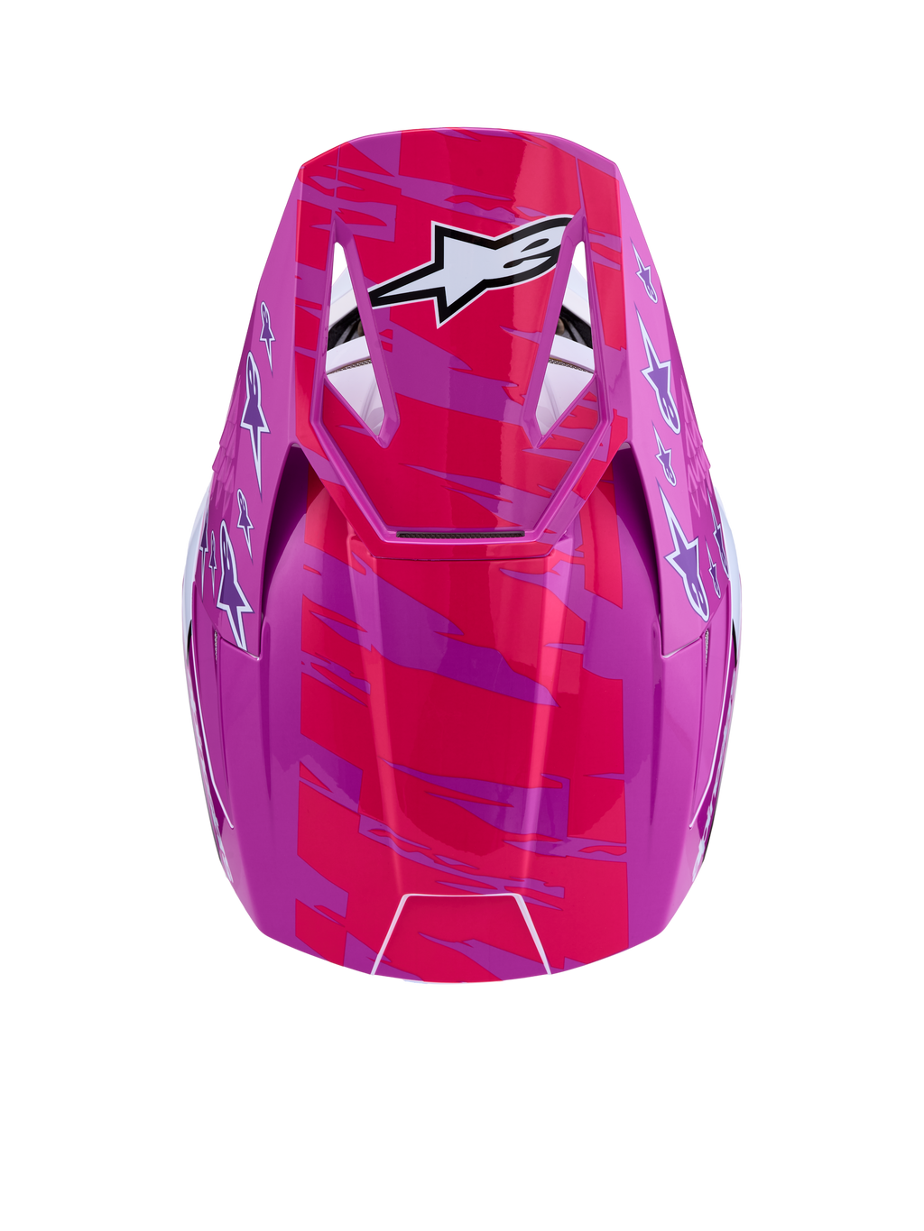Alpinestars SM3 Falcon Helmet, Motocross Helmet, Purple and Pink Fluo, glossy finish with white logos, ECE06 certified.