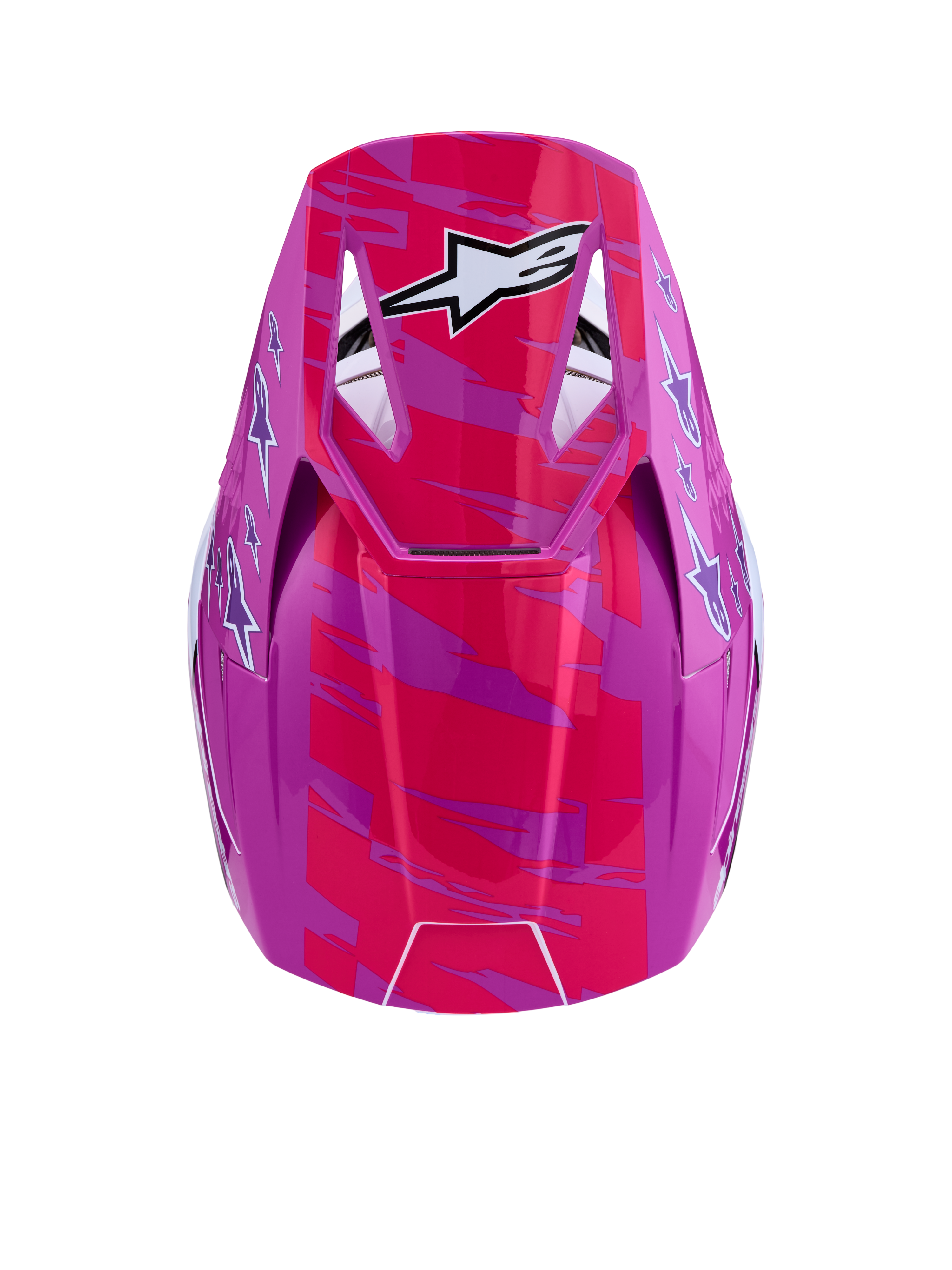 Alpinestars SM3 Falcon Helmet, Motocross Helmet, Purple and Pink Fluo, glossy finish with white logos, ECE06 certified.