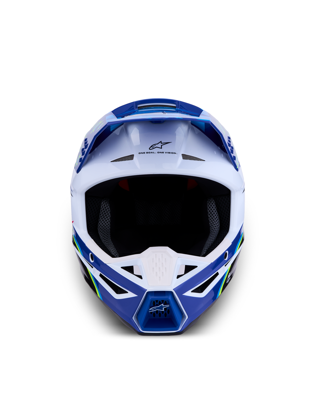 Alpinestars SM3 Falcon Helmet, Blue and White glossy motocross gear with advanced ventilation and ECE 22.06 certification.