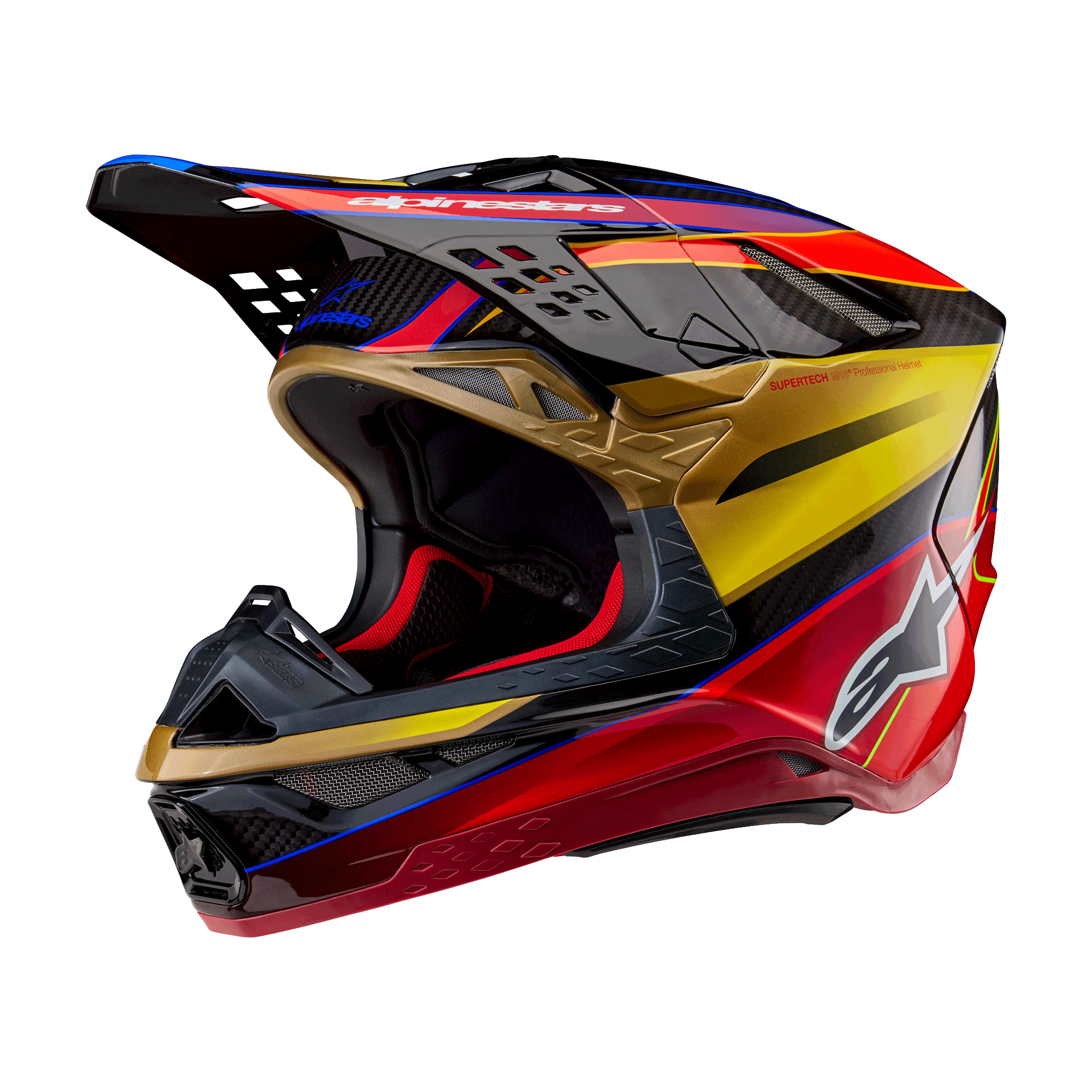 alpinestar dirt bike helmets Alpinestars Supertech M10 Aeon Helmet Bright Red/Blue Glossy / Large Surface curvature promotes reduced friction on impact Supertech M10 Era Helmet