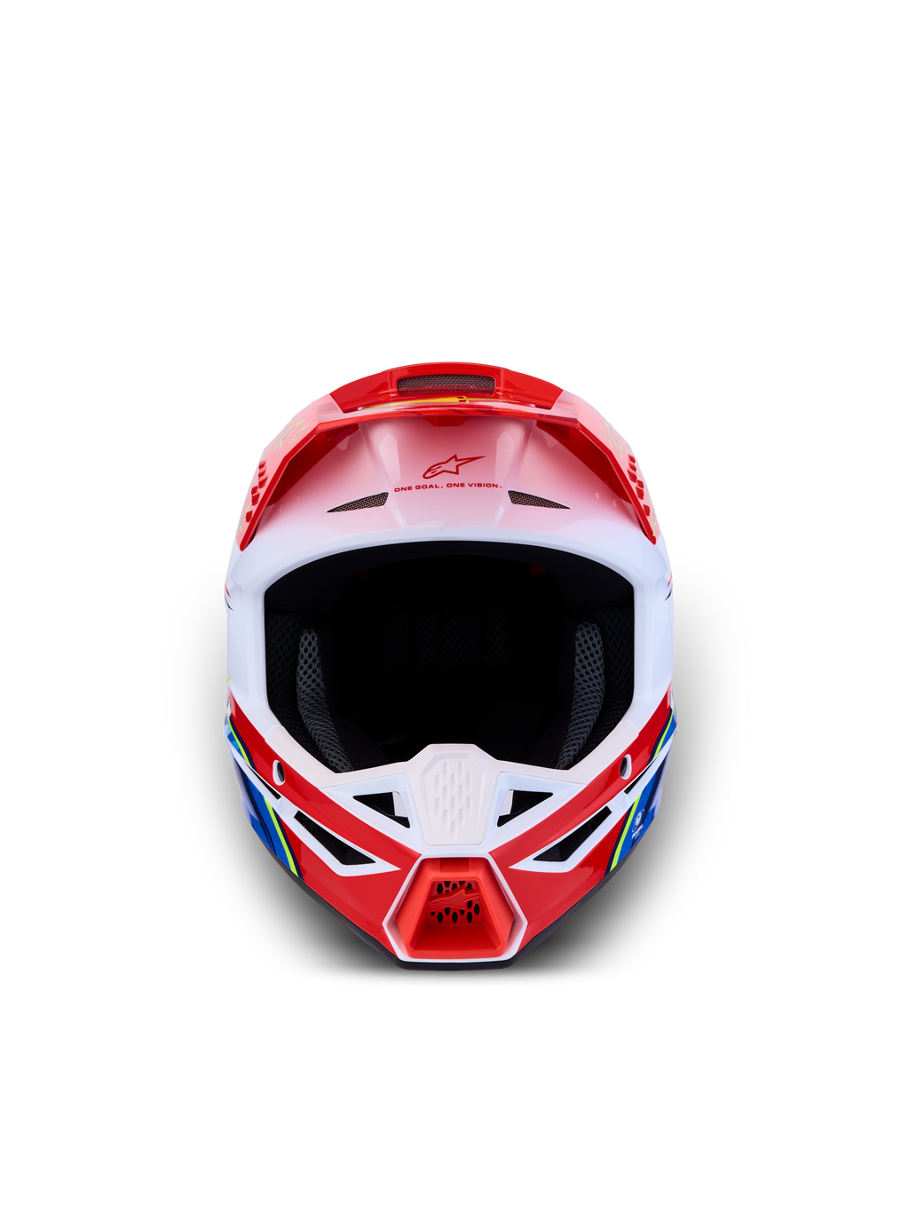 Alpinestars SM3 Youth Falcon Helmet, red and white glossy youth motocross helmet, ECE 22.06 and DOT certified, frontal view.