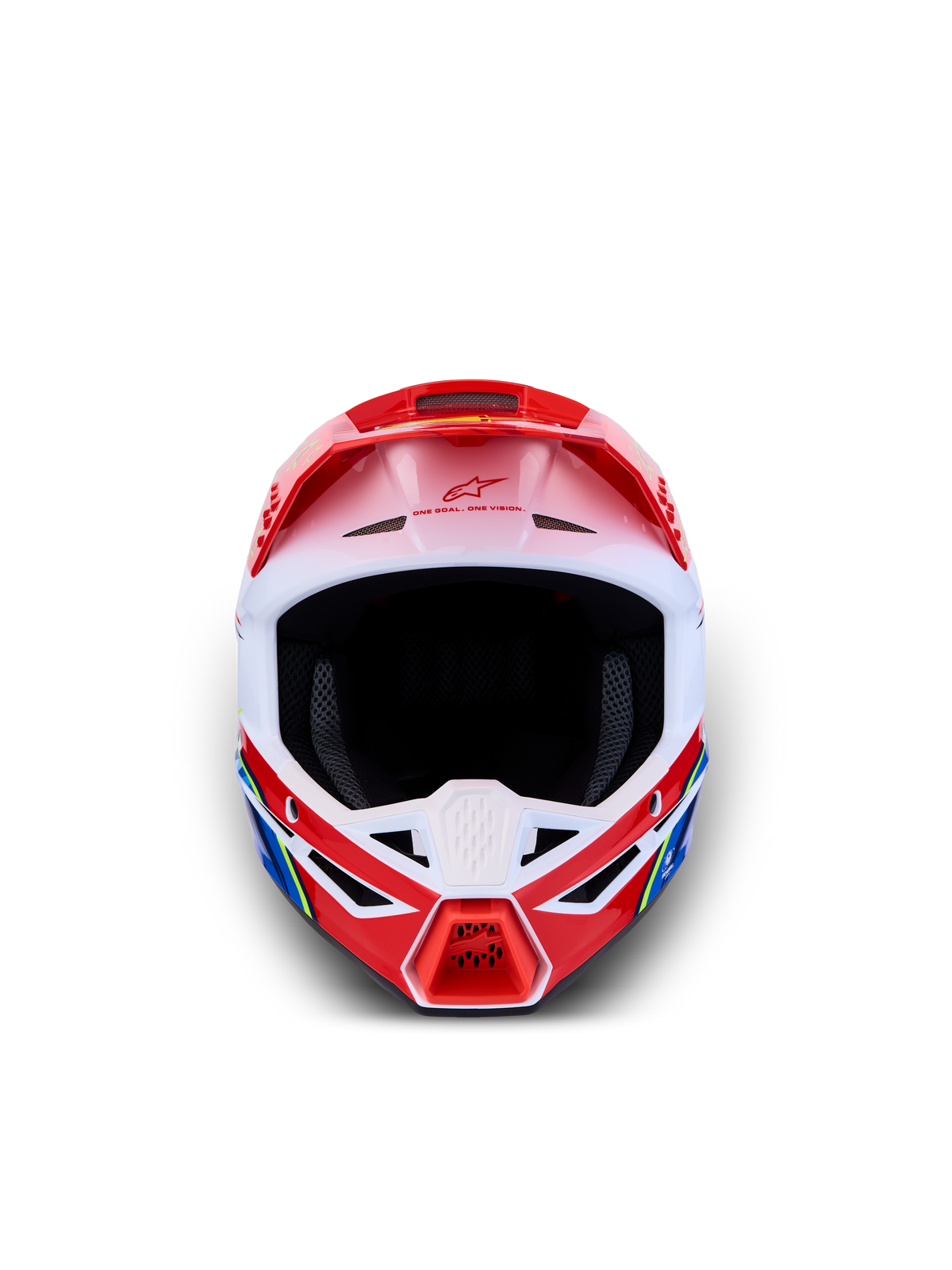 Alpinestars SM3 Youth Falcon Helmet, red and white glossy youth motocross helmet, ECE 22.06 and DOT certified, frontal view.