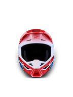 Alpinestars SM3 Youth Falcon Helmet, red and white glossy youth motocross helmet, ECE 22.06 and DOT certified, frontal view.