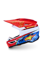 Alpinestars SM3 Youth Falcon Motocross Helmet in red fluo, white, and blue with lightweight thermoplastic shell.
