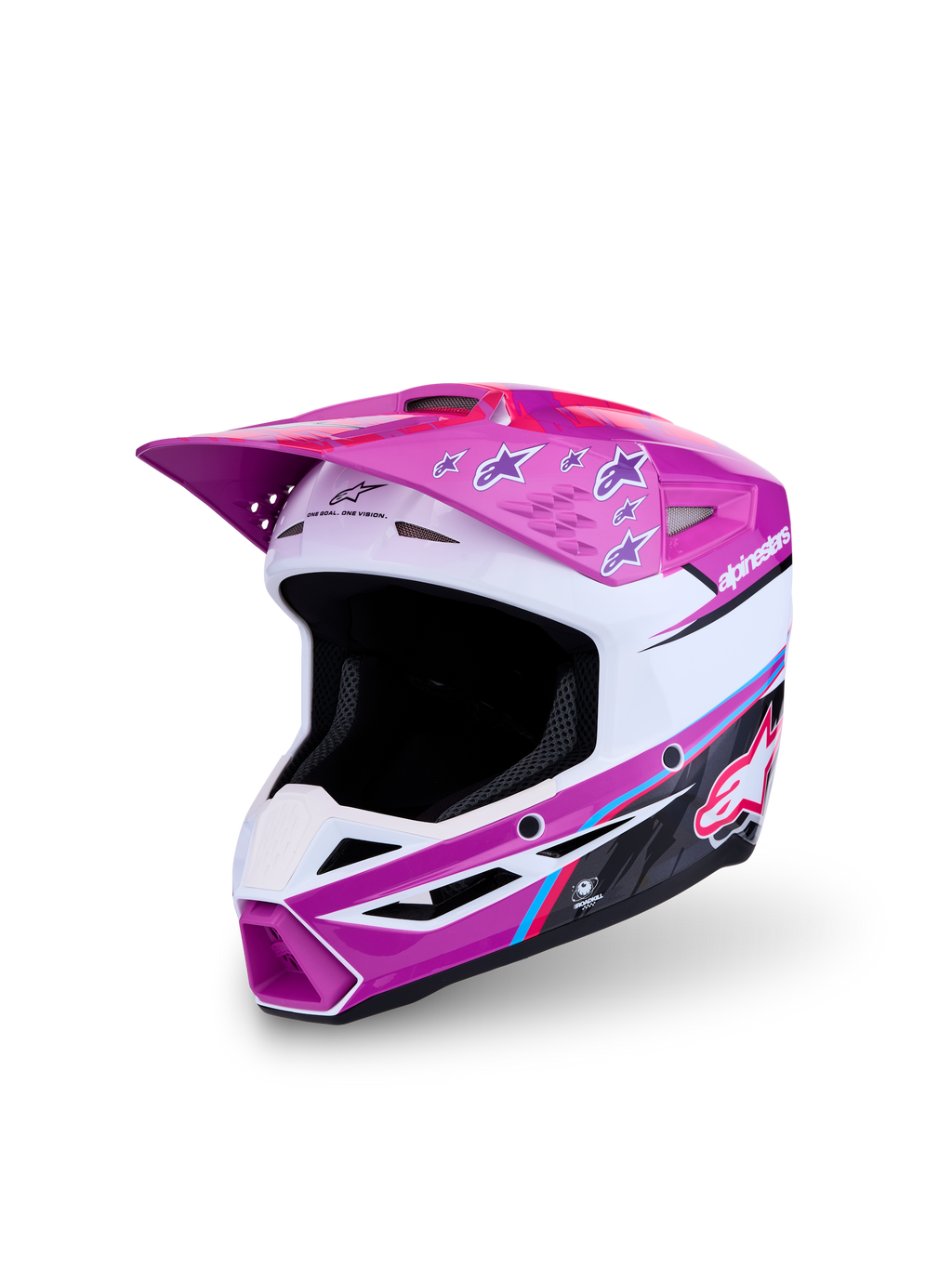 Alpinestars SM3 Youth Falcon Helmet, purple and white youth motocross helmet, ECE 22.06 certified with lightweight shell.