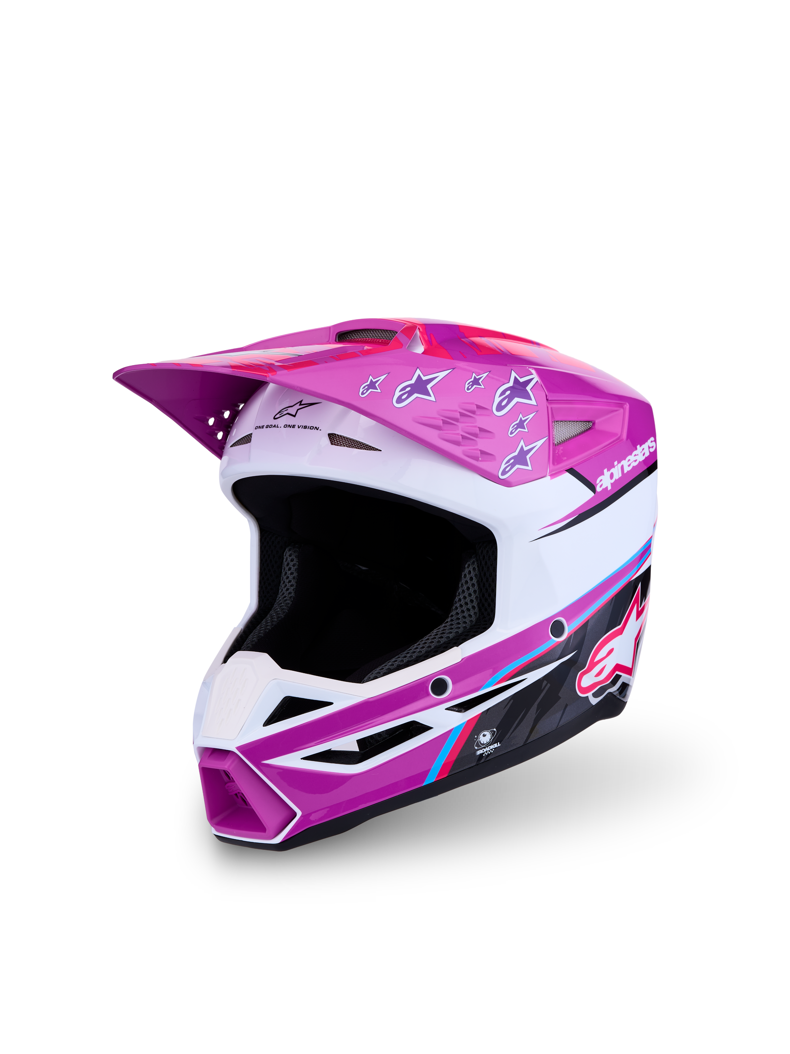 Alpinestars SM3 Youth Falcon Helmet, purple and white youth motocross helmet, ECE 22.06 certified with lightweight shell.