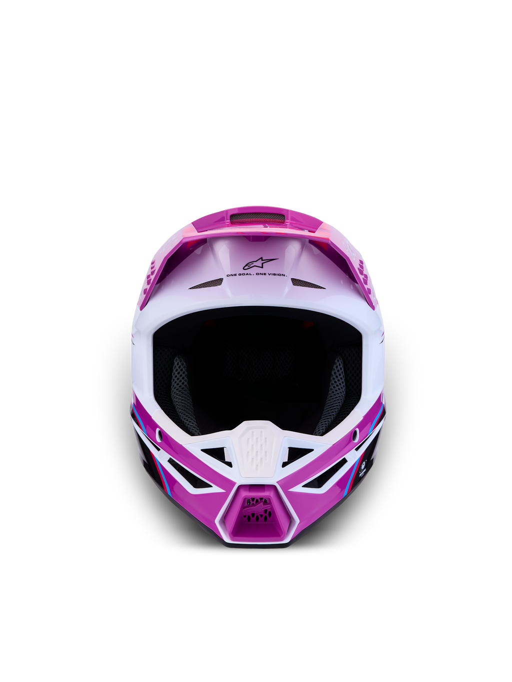 Alpinestars SM3 Youth Falcon Motocross Helmet, purple and white glossy finish, lightweight ECE 22.06 certified protection.
