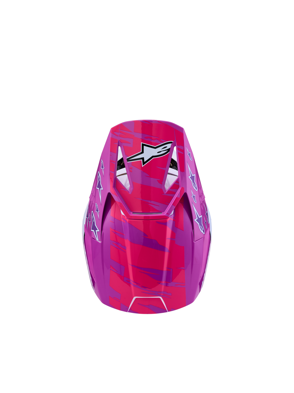 Alpinestars SM3 Youth Falcon Helmet, youth motocross gear, pink fluo and purple, ECE 22.06 and DOT certified, top view.