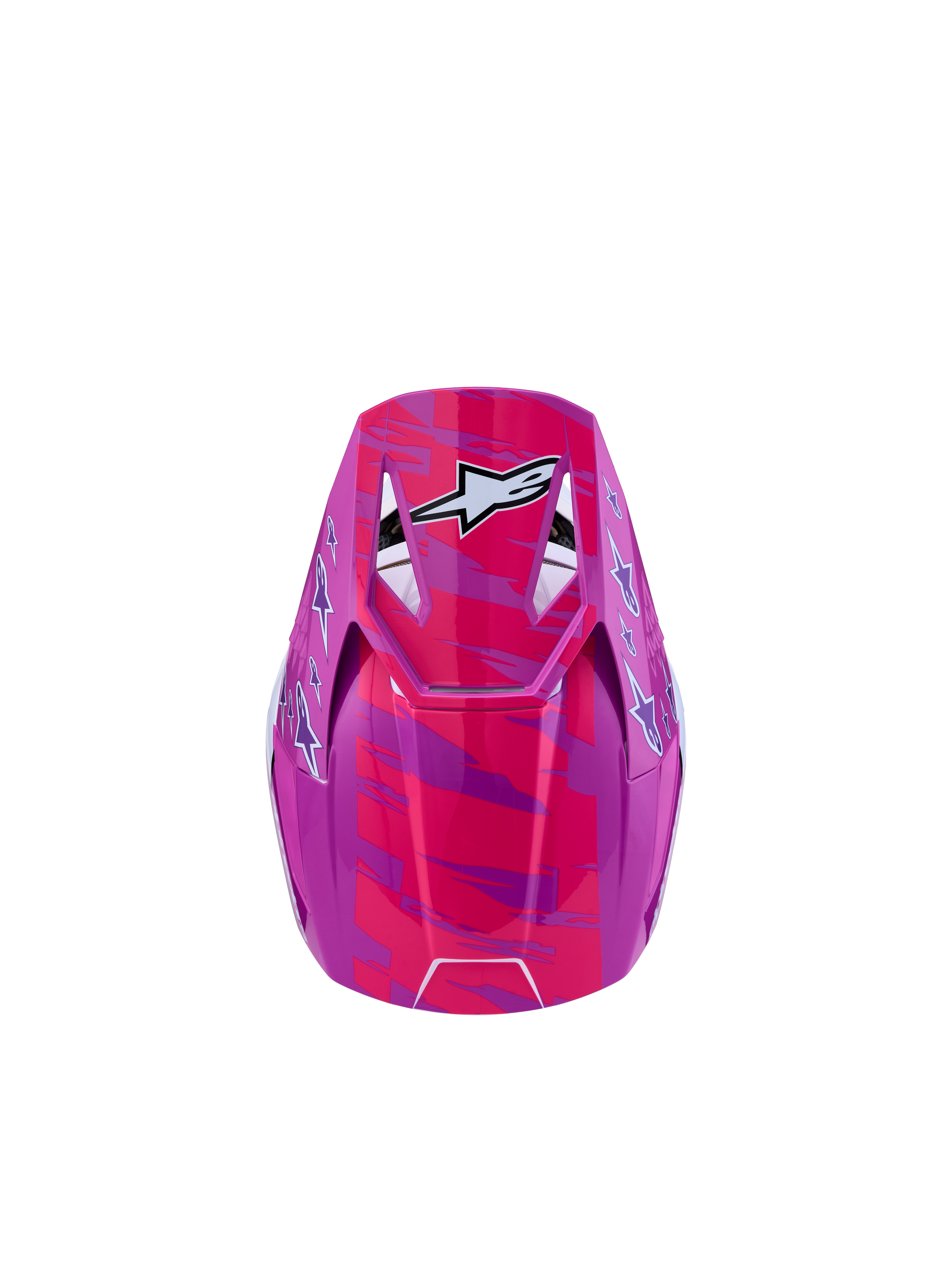 Alpinestars SM3 Youth Falcon Helmet, youth motocross gear, pink fluo and purple, ECE 22.06 and DOT certified, top view.