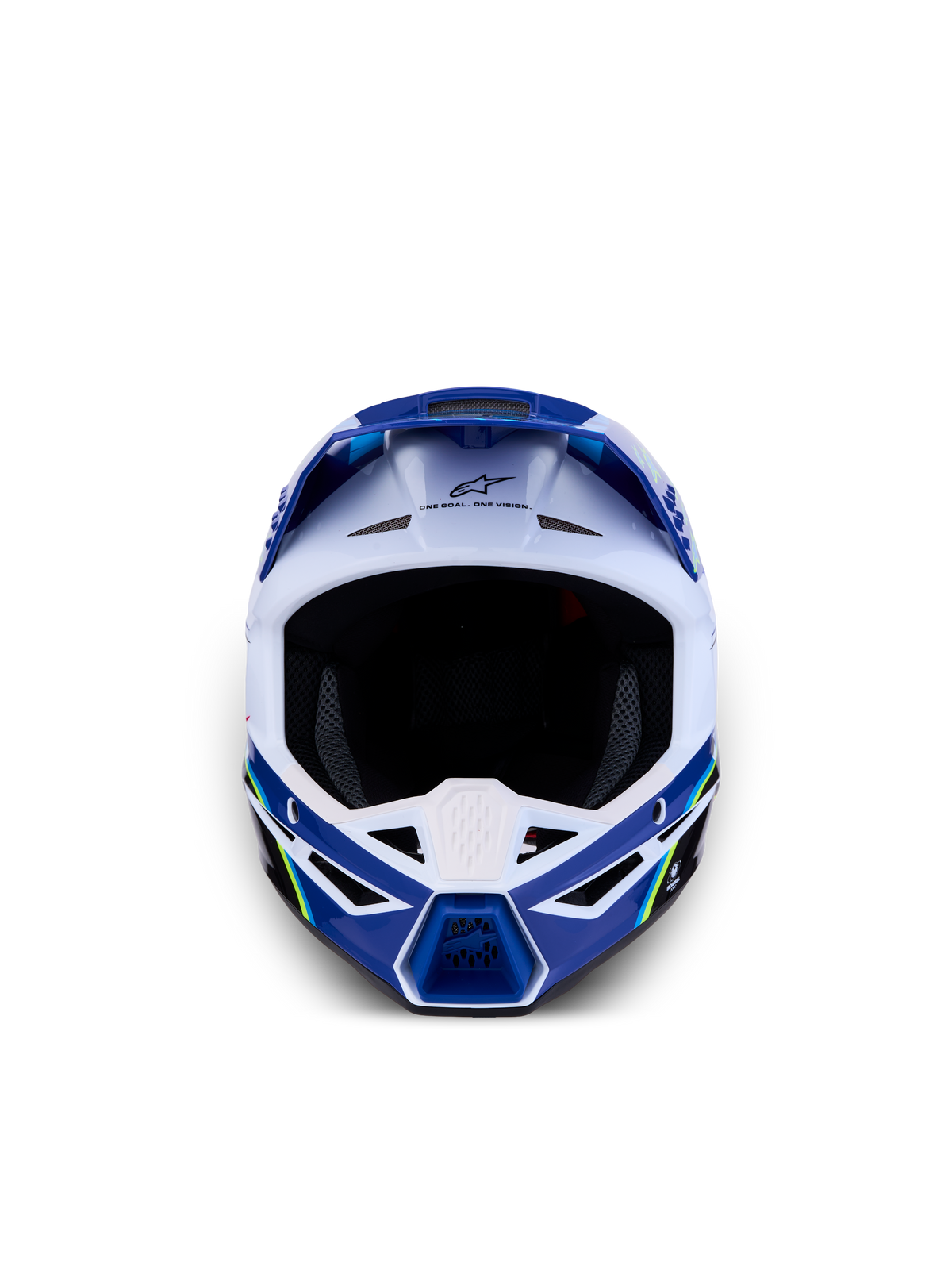 Alpinestars SM3 Youth Falcon Helmet, blue and white motocross helmet, ECE 22.06 and DOT certified with a lightweight shell.