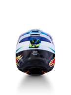Alpinestars SM3 Youth Falcon Helmet, Youth Motocross Helmet, Blue and White, ECE 22.06 certified, rear view falcon graphic.