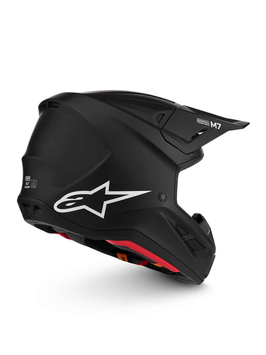 Alpinestars S-M7 Solid Motocross Helmet, matte black with white star logo, ECE 22.06 certified performance gear.