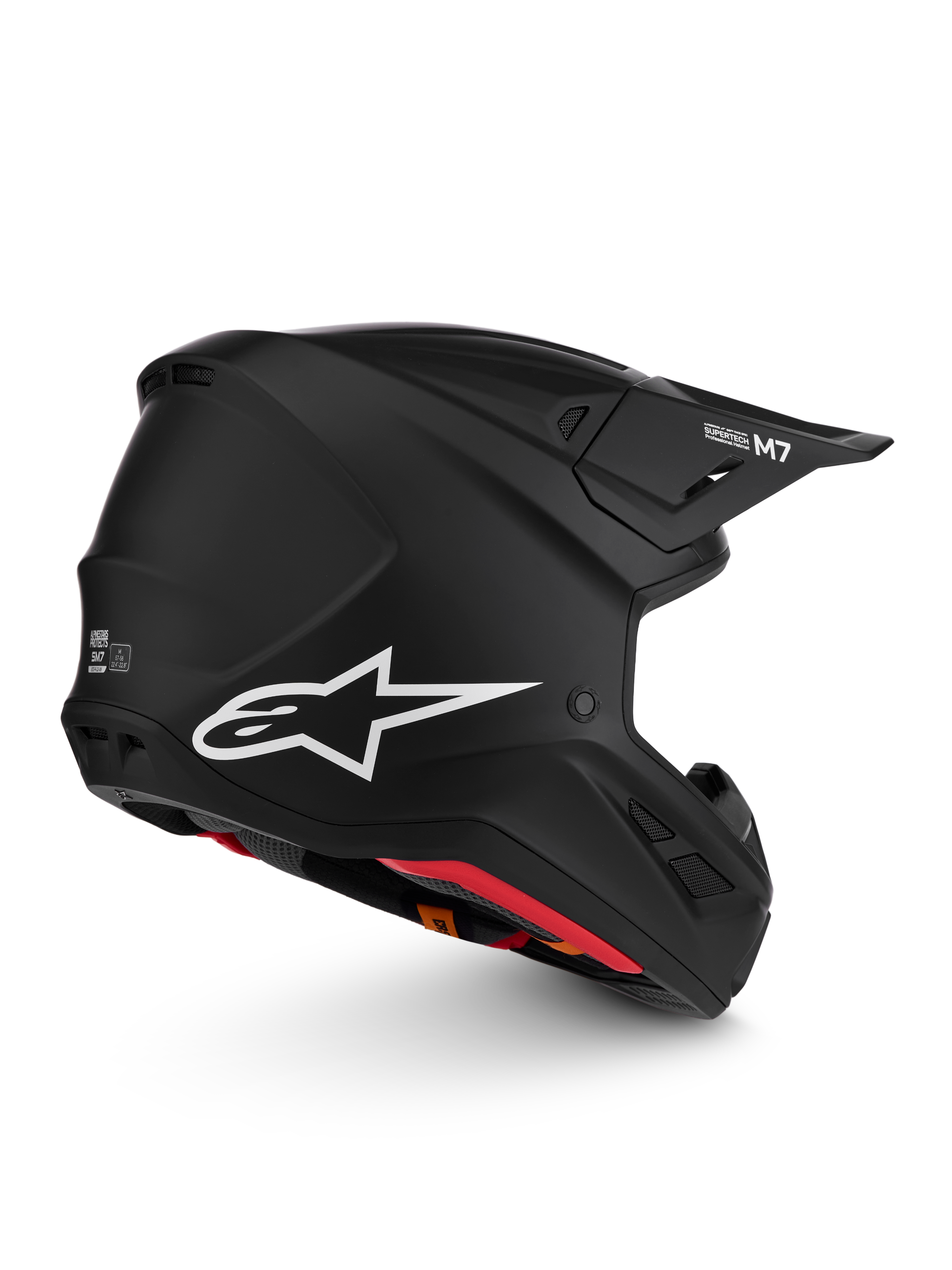 Alpinestars S-M7 Solid Motocross Helmet, matte black with white star logo, ECE 22.06 certified performance gear.
