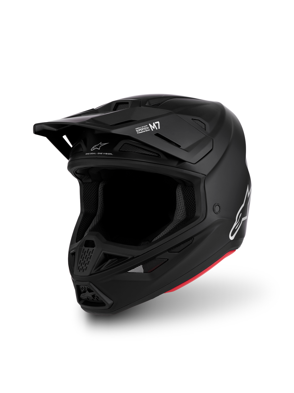 Alpinestars S-M7 Solid Helmet, Motocross Racing, Matte Black and Red, Lightweight Composite Shell, ECE 22.06 Certified.