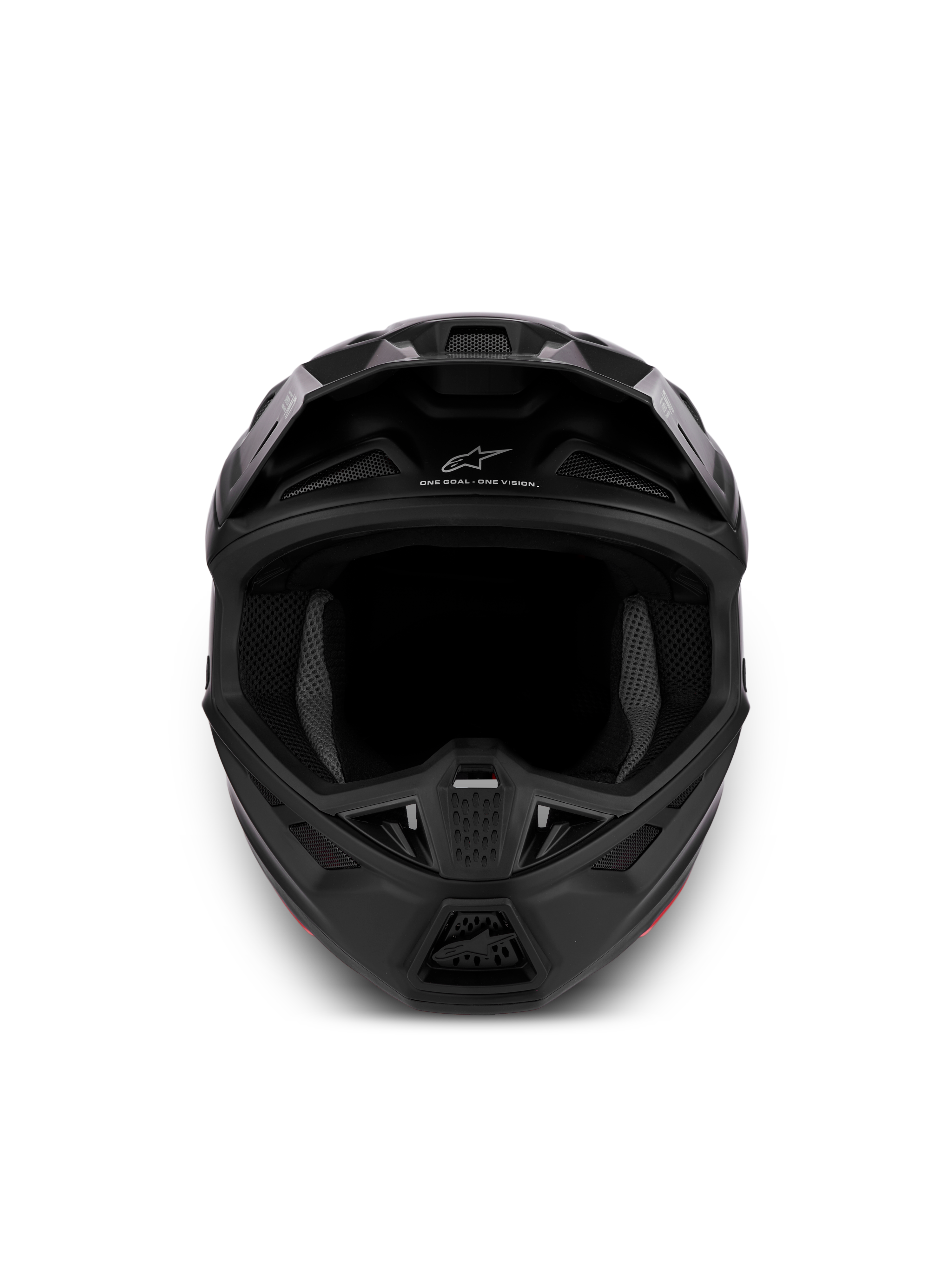 Alpinestars S-M7 Solid Helmet, Motocross Racing, Black, ECE 22.06 and DOT certified, aerodynamic front view.