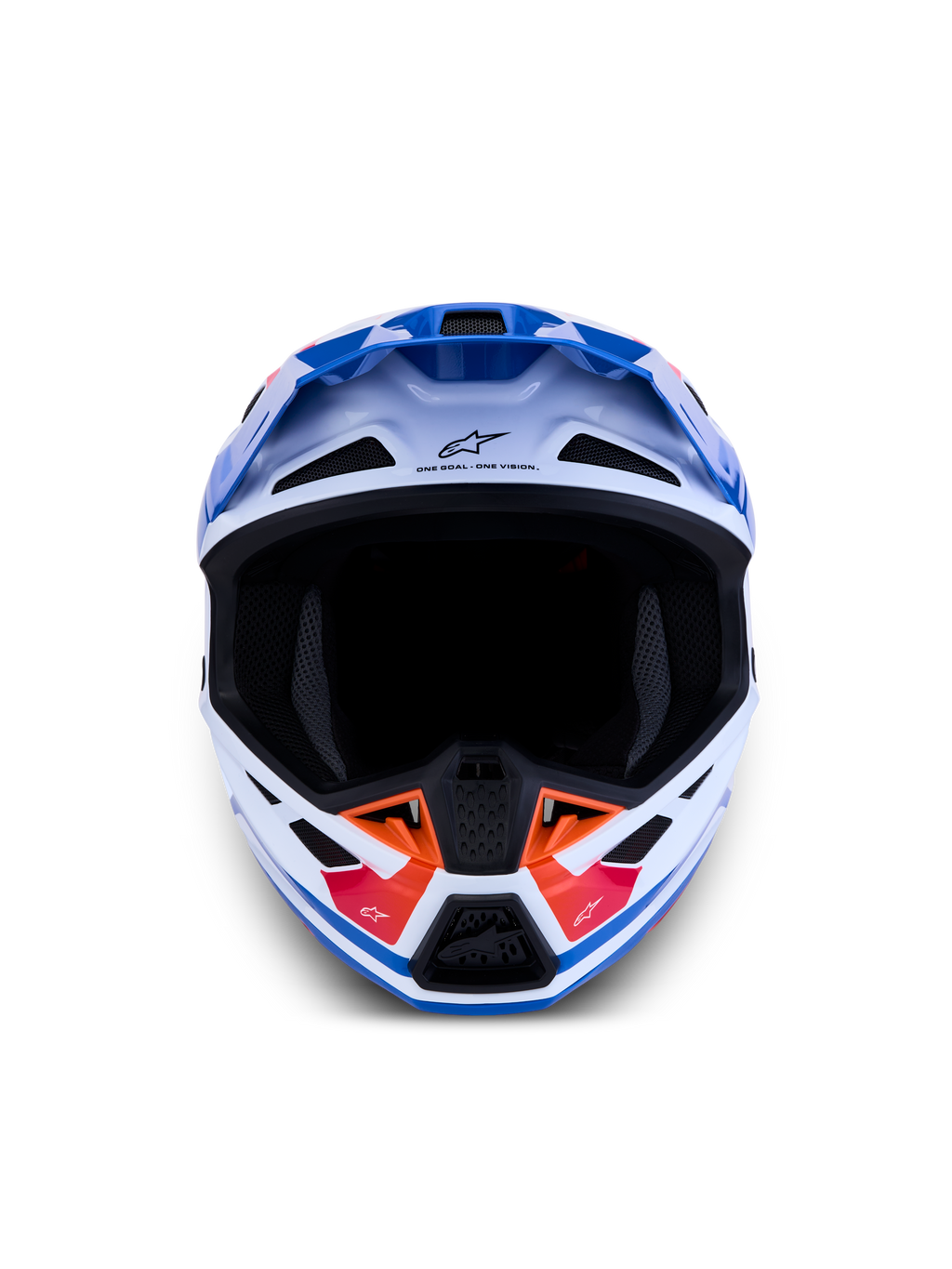 Alpinestars S-M7 Core Helmet, motocross racing helmet, white and blue, ECE certified with composite shell construction.