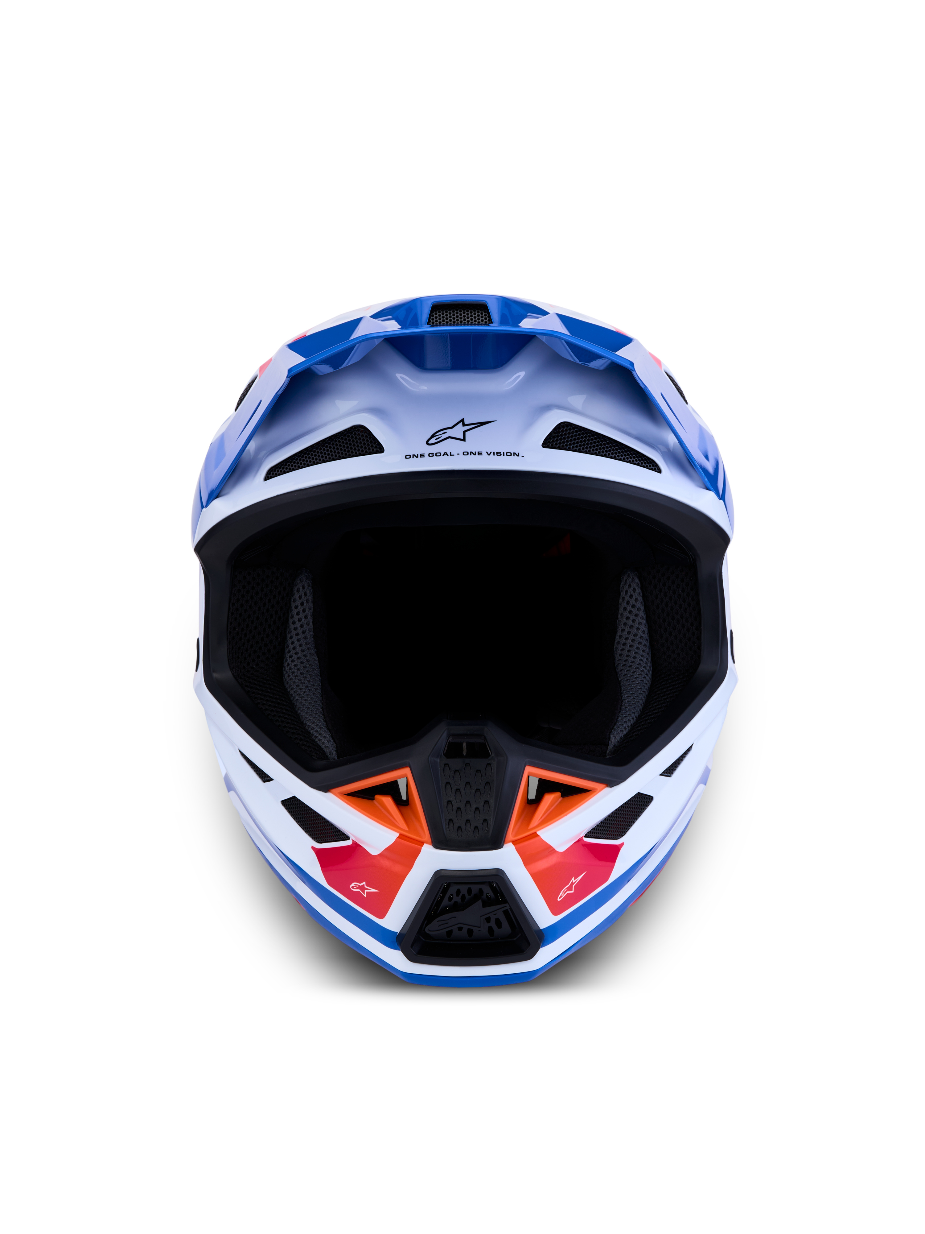 Alpinestars S-M7 Core Helmet, motocross racing helmet, white and blue, ECE certified with composite shell construction.