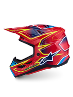 Alpinestars S-M7 Cast Motocross Helmet in Red and Yellow Fluo, featuring a lightweight composite shell and ECE certification.