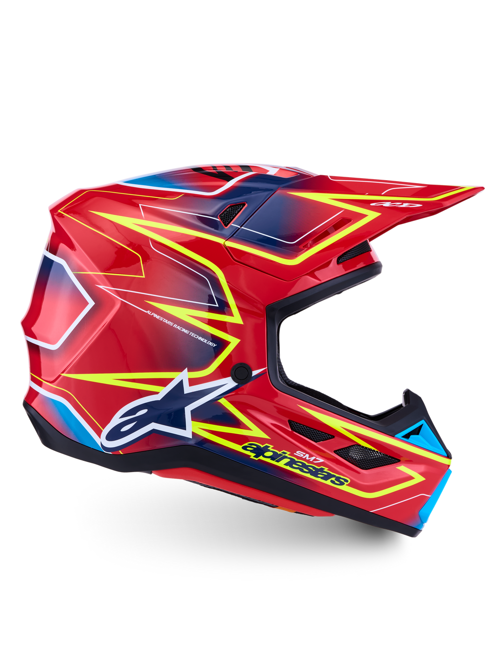 Alpinestars S-M7 Cast Motocross Helmet, Unisex, Red, Yellow Fluo and Blue Glossy, ECE 22.06 Certified lightweight shell.