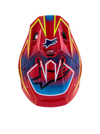 Alpinestars S-M7 Cast Motocross Helmet in glossy Red, Blue, and Yellow Fluo with aerodynamic ventilation ports.