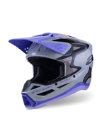 Alpinestars SM3 Jettson Motocross Helmet, gray and purple glossy finish, ECE 22.06 and DOT certified for off-road safety.