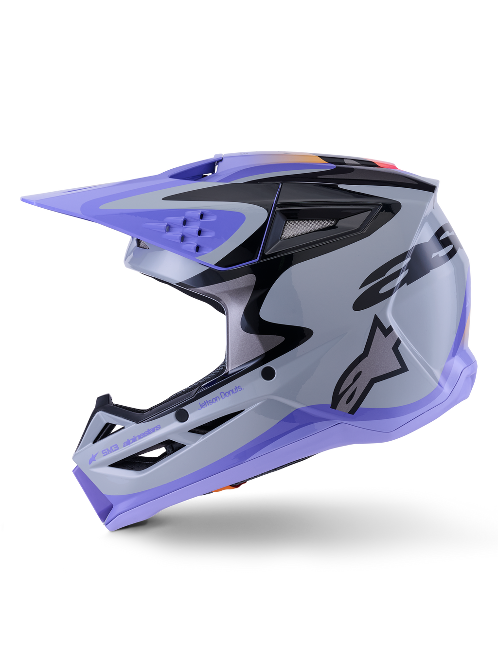 Alpinestars SM3 Jettson Helmet for Motocross, Gray and Purple with Black accents, ECE 22.06 and DOT certified.