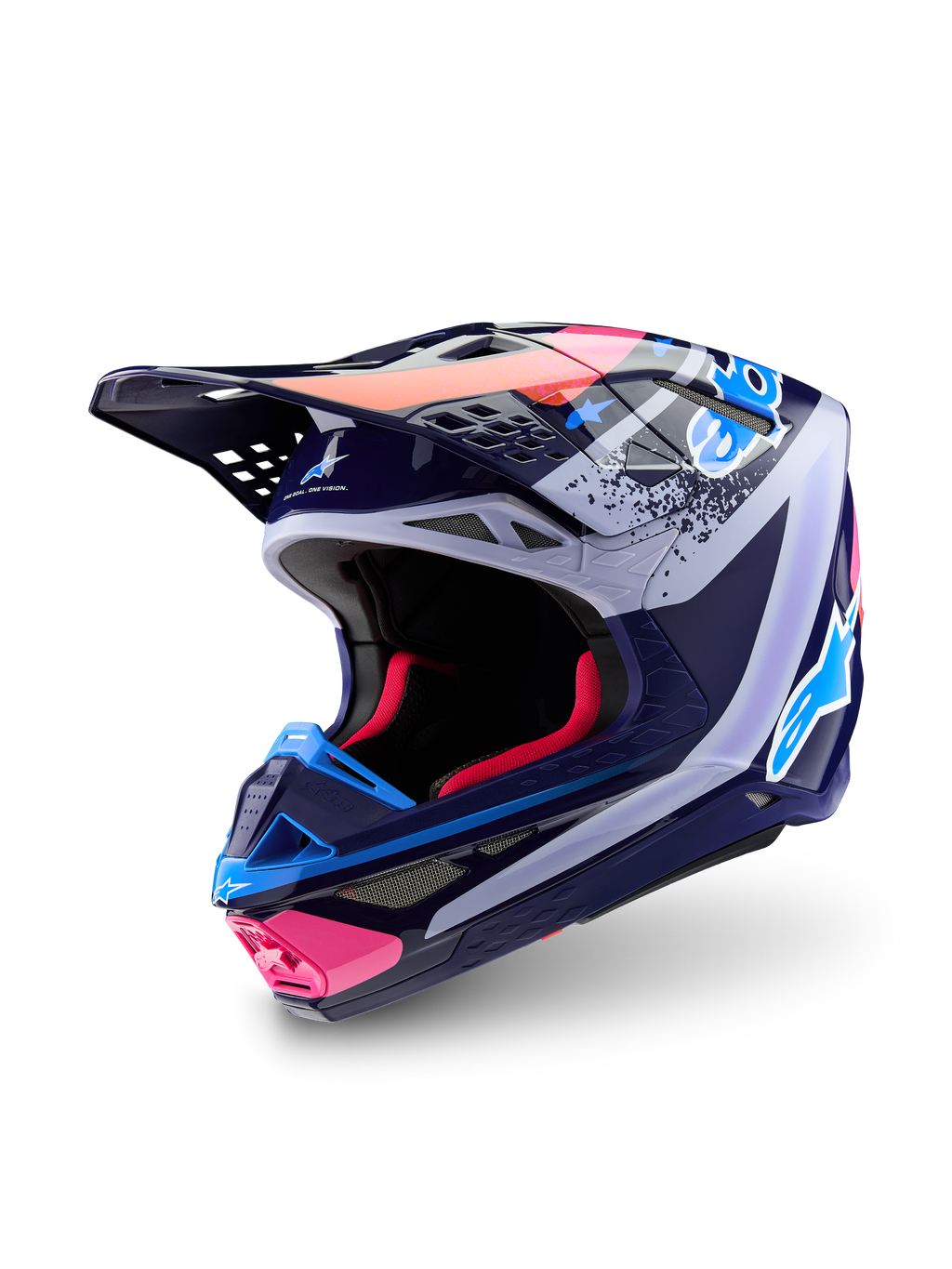 Alpinestars Limited Edition Supertech M10 Records Motocross Helmet, Navy and Pink, Carbon-Kevlar, ECE 22.06 certified.