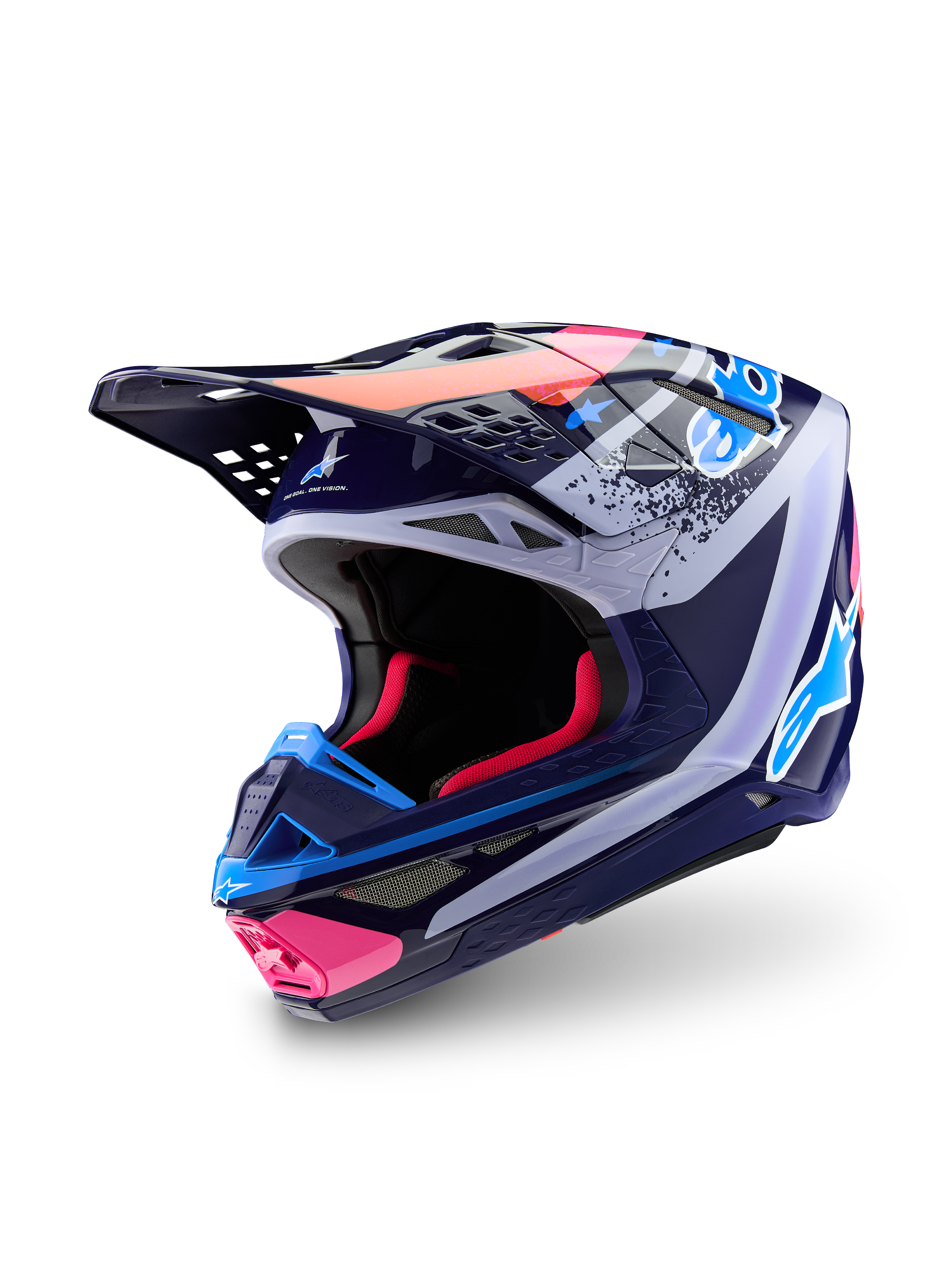 Alpinestars Limited Edition Supertech M10 Records Motocross Helmet, Navy and Pink, Carbon-Kevlar, ECE 22.06 certified.