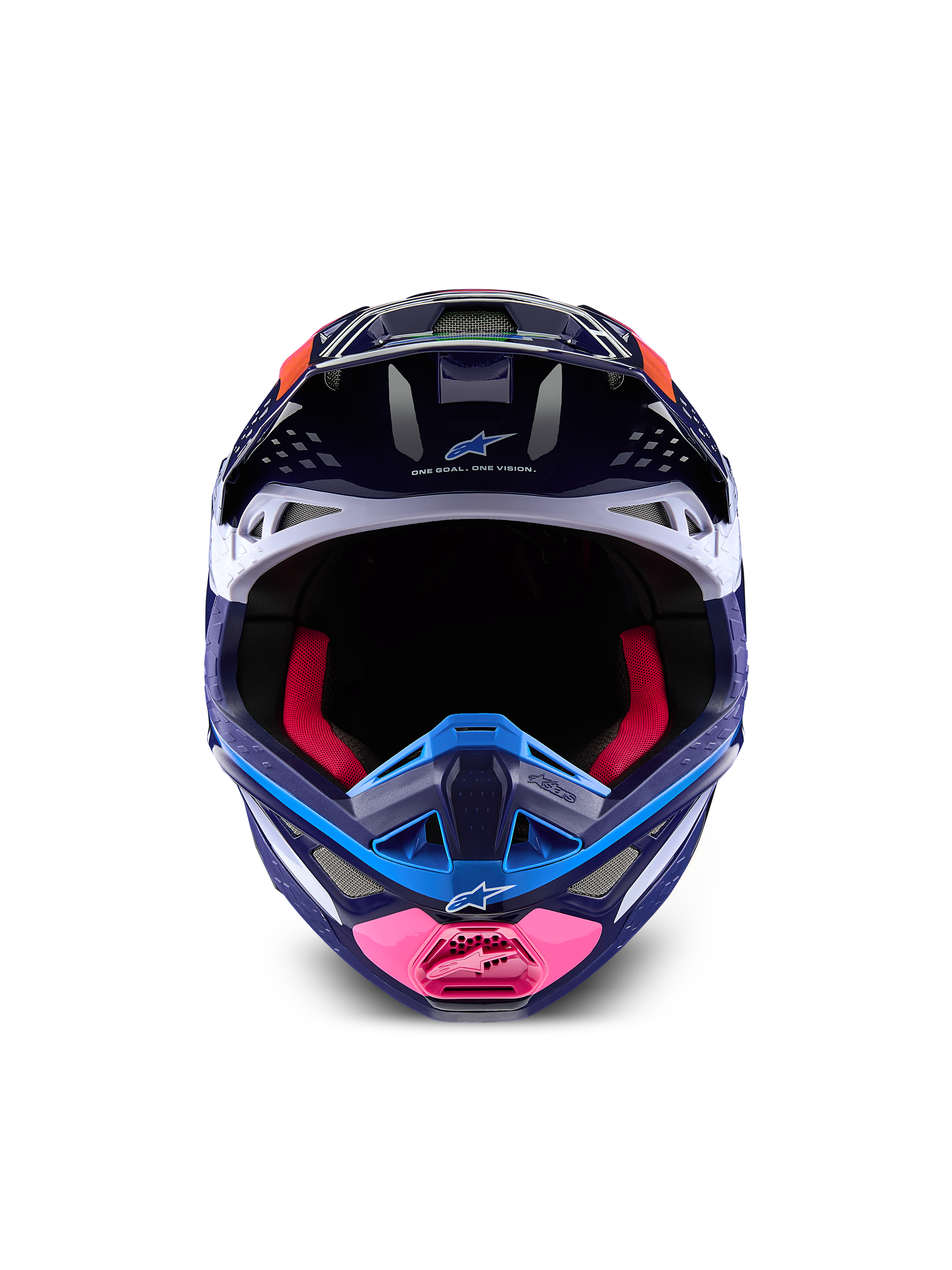 Alpinestars Supertech M10 Records Helmet, Navy Blue and Pink Motocross Racing Helmet, Carbon Fiber, ECE 22.06 Certified.