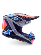 Alpinestars Supertech M10 Records Helmet, Motocross Racing, Navy Blue and Pink Glossy Carbon Shell, ECE Certified.