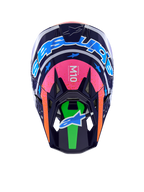 Alpinestars Limited Edition Supertech M10 Records Helmet, navy blue motocross helmet with pink and green accents.