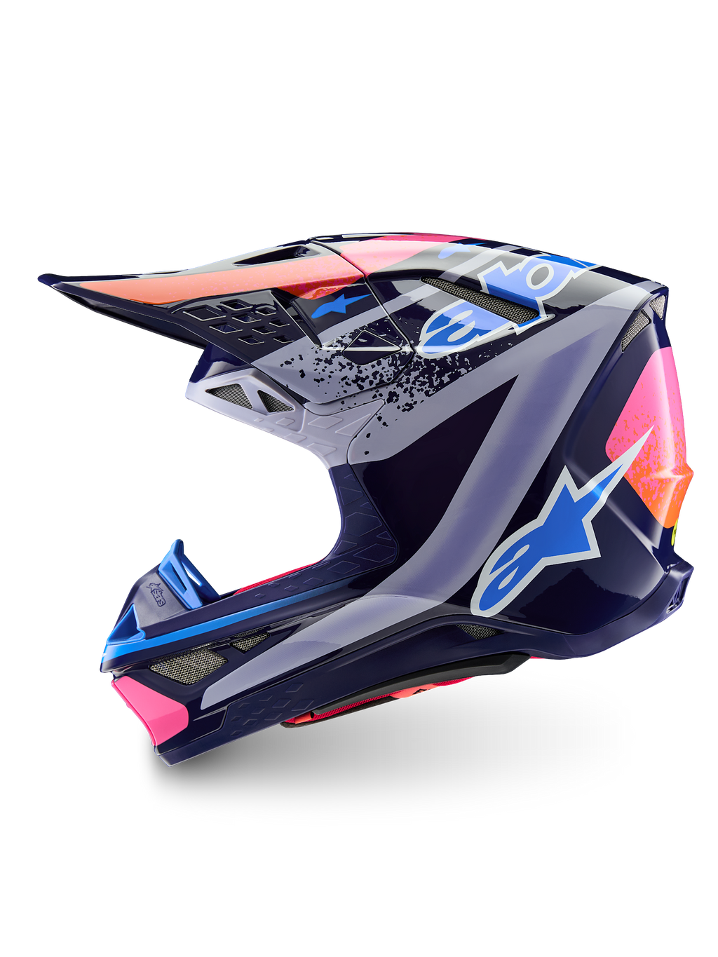 Alpinestars Limited Edition Supertech M10 Records Motocross Helmet, Navy Blue and Pink, ECE 22.06 and DOT certified.