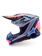 Alpinestars Limited Edition Supertech M10 Records Motocross Helmet, Navy Blue and Pink, ECE 22.06 and DOT certified.